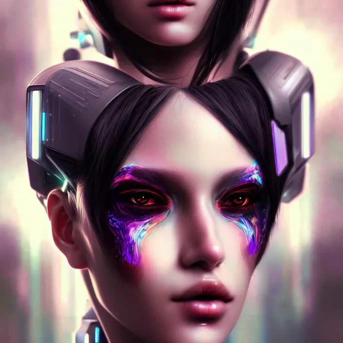 Prompt: face wear on beautiful feminine face, cyberpunk art by kuno veeber, cgsociety, computer art, ultra detailed, futuristic, anime aesthetic