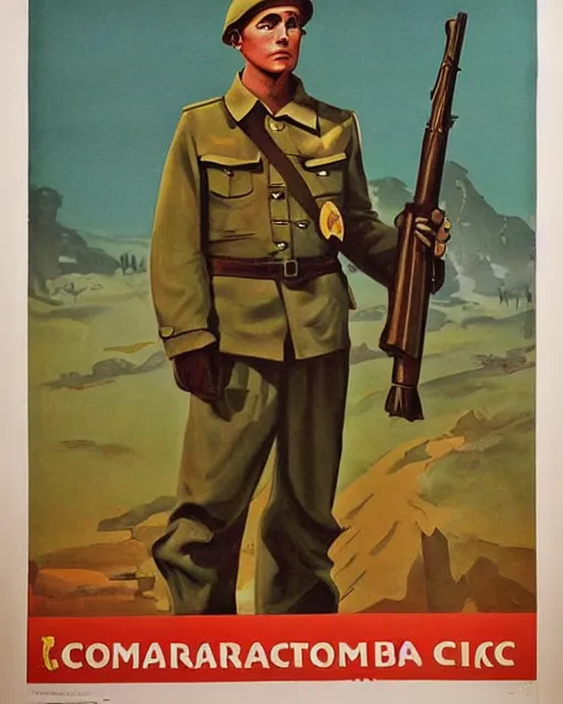 Image similar to communist propaganda poster of an australian shepherd soldier, communist china art