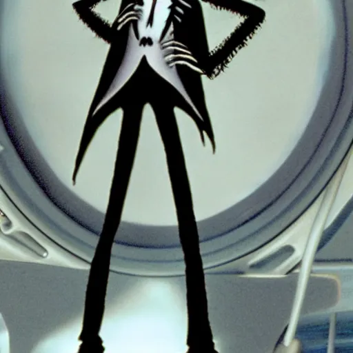 Image similar to Jack Skellington from Tim Burtons Nightmare Before Christmas on the bridge of the USS Enterprise