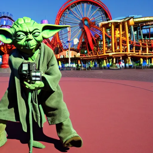 Prompt: Yoda at Blackpool pleasure beach