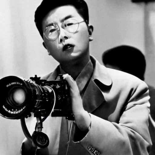 Prompt: 1950s Korean thriller film noir, Kim Jong-il, 35mm film, Cooke Varotal 20-100mm T3.1