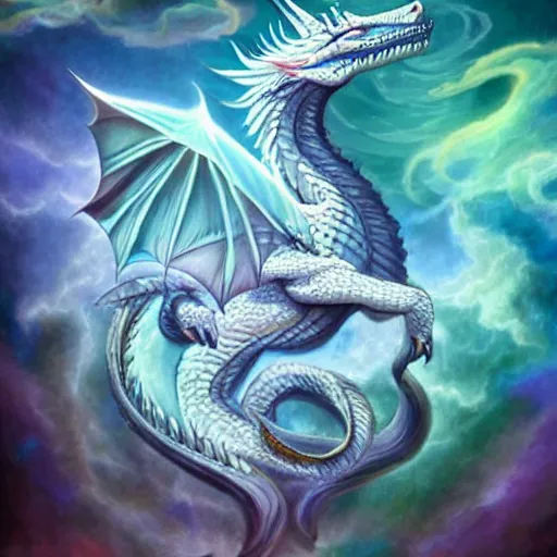 Image similar to ethereal dragon flowing with the spirit of creativity