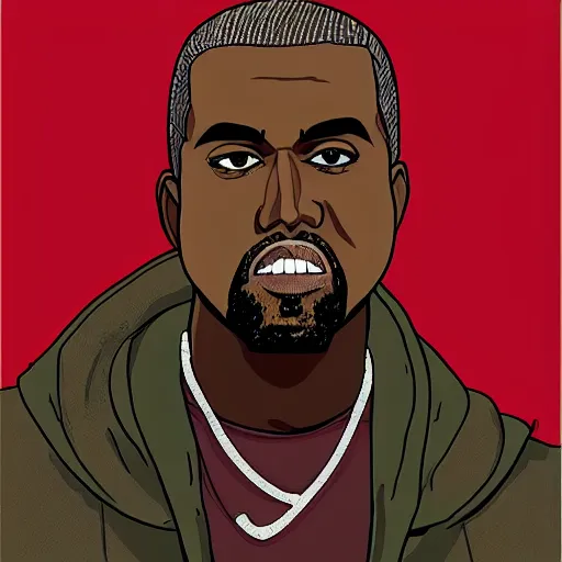 Image similar to kanye west as an anime character by hayao miyazaki, flat colors, finely detailed