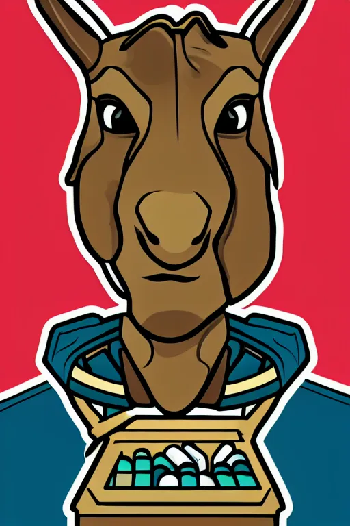 Image similar to Portrait of a drug dealer goat, sticker, andromorphic, colorful, illustration, highly detailed, simple, smooth and clean vector curves, no jagged lines, vector art, smooth