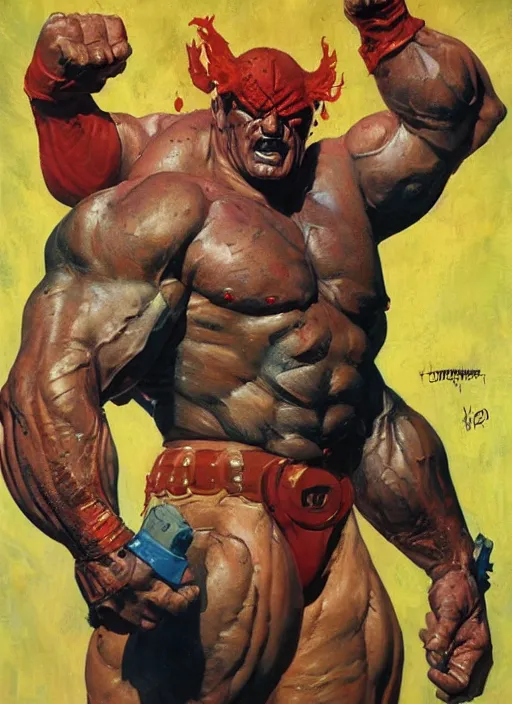 Image similar to full body and head portrait of huge mutant dorian yates as marvel's juggernaut, dynamic action, painted by norman rockwell and phil hale and greg staples and tom lovell and frank schoonover and jack kirby