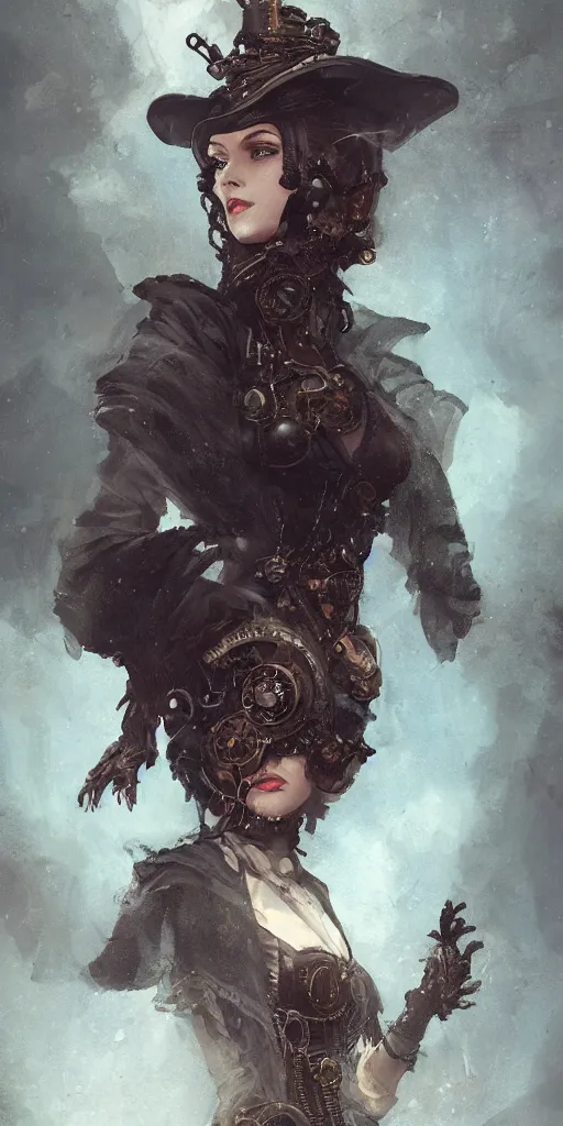 Prompt: A portrait of a women in the style of steampunk by Greg Rutkowski, Sung Choi, Mitchell Mohrhauser, Maciej Kuciara, Johnson Ting, Maxim Verehin, Peter Konig, Bloodborne, 8k photorealistic, cinematic lighting, HD, high details, dramatic, dark atmosphere, trending on artstation