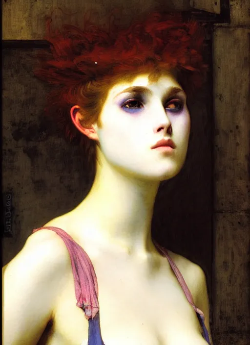 Image similar to a portrait of a pretty sewer punk young lady by alexandre cabanel