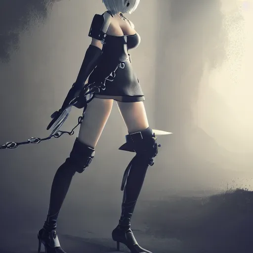 Prompt: 2B nier automata, detailed, artstation, concept art, Unreal Engine 5 render, 8K