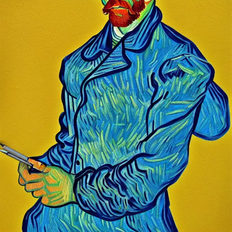 Prompt: macoroni made with Gouache on Easel Paper in the style of Van Gogh