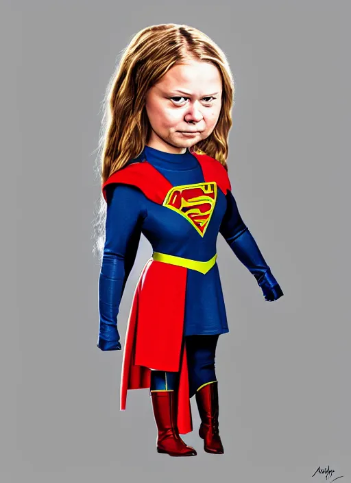 Prompt: greta thunberg as a supergirl mark ryden doll, detailed digital art, trending on Artstation
