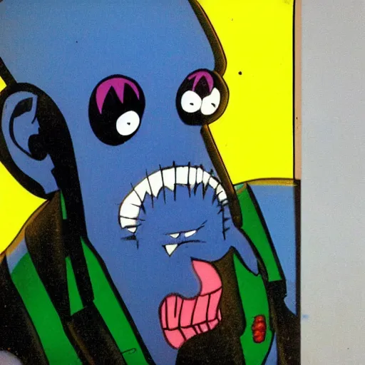 Image similar to sinister looking Blue Meanie from Yellow Submarine in the style of Todd McFarlane