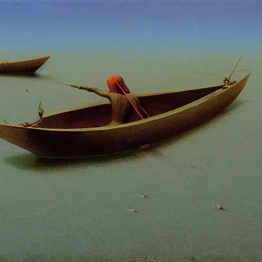 Image similar to a combat skiff by Zdzisław Beksiński, oil on canvas