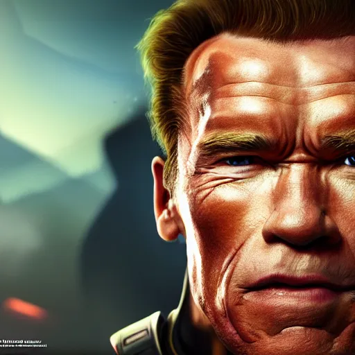 Image similar to a screenshot of arnold schwarzenegger as echo in overwatch, portrait, fantasy, beautiful face, vivid colors, elegant, concept art, sharp focus, digital art, hyper - realistic, 4 k, unreal engine, highly detailed, hd, dramatic lighting by brom, trending on artstation