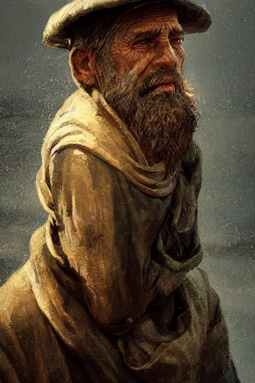 Image similar to medieval fisherman, close-up portrait, poor, intricate, elegant, volumetric lighting, scenery, digital painting, highly detailed, artstation, sharp focus, illustration, concept art,ruan jia, steve mccurry