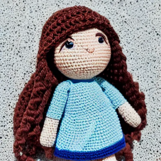 Image similar to Crocheted Pokimane Imane Anys doll. 4k bokeh photography