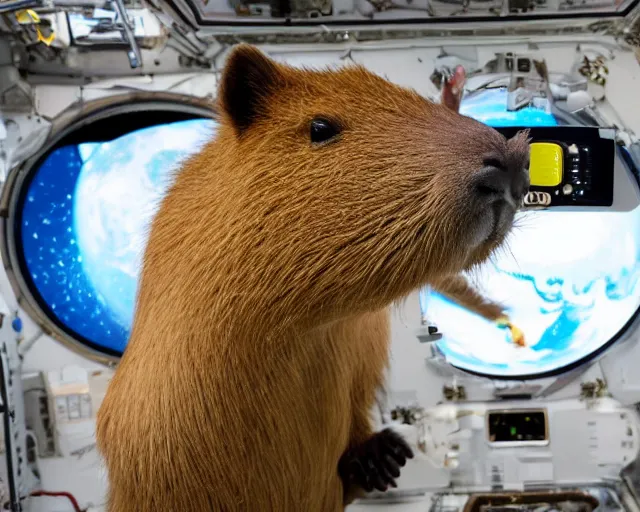 Prompt: capybara astronaut inside the International Space Station