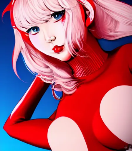 Image similar to beautiful ann takamaki from Persona 5 in her red latex outfit digital portrait in the style of stanley artgerm