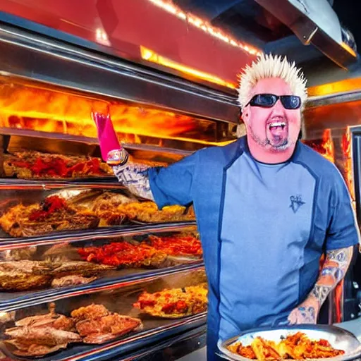 Image similar to Guy Fieri selling fiery Fieros