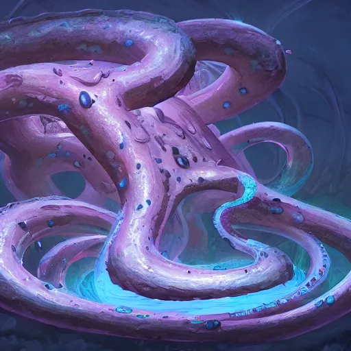 Image similar to bioluminescent tentacle caves, artstation, highly detailed