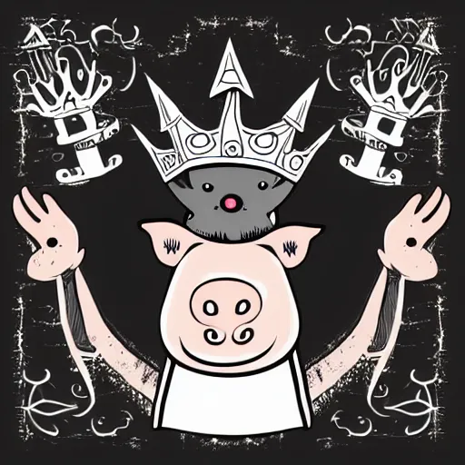 Image similar to dark art grunge cartoon vector sketch of a little piggy with a crown by - mrrevenge instagram, loony toons style, horror theme, detailed, elegant, intricate