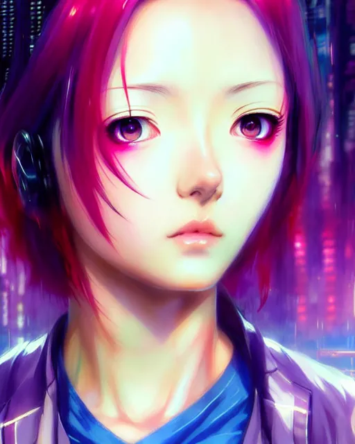 Prompt: portrait Anime Girl cyberpunk cute-fine-face, pretty face, realistic shaded Perfect face, fine details. Anime. Blade Runner vaporwave realistic shaded lighting by katsuhiro otomo ghost-in-the-shell, magali villeneuve, artgerm, rutkowski Jeremy Lipkin and Giuseppe Dangelico Pino and Michael Garmash and Rob Rey