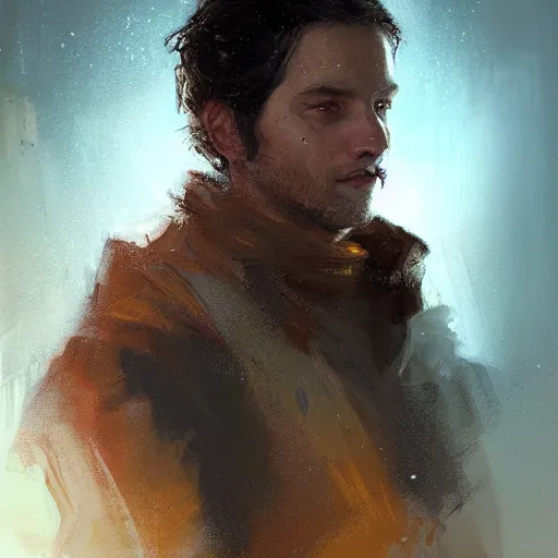 Image similar to portrait of a man by greg rutkowski, a young jedi night, arabian features, messy long black hair, wearing an orange flying jacket, star wars expanded universe, he is about 2 0 years old, highly detailed portrait, digital painting, artstation, concept art, smooth, sharp foccus ilustration, artstation hq