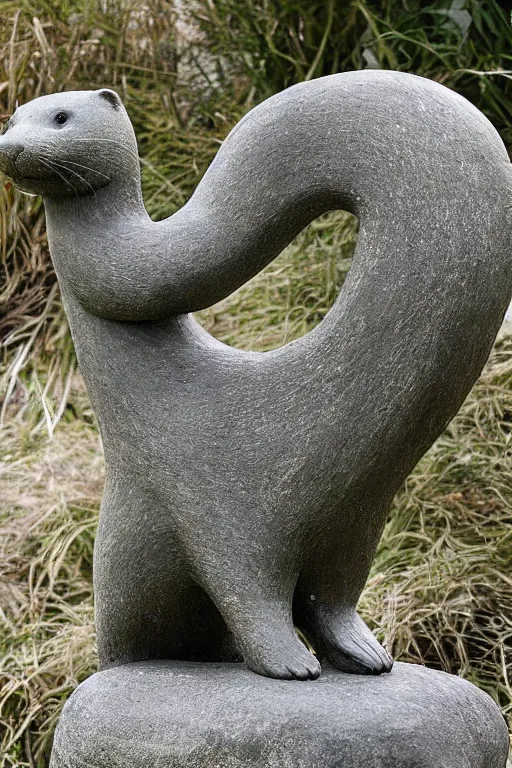 Image similar to a stone sculpture of a long otter, animal - shaped statue, stone sculpture, otter, photograph