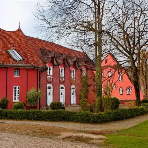 Prompt: 1 8 8 0 s big german farmhouse, red bricks, lower saxony