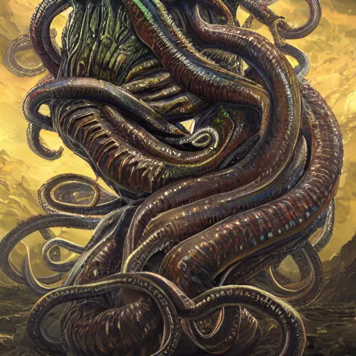 Image similar to horrifying tentacle monster, maximalist, high detail, 8k, ornate, dark fantasy, realistic, masterpiece, Trending on art station, complex, WLOP