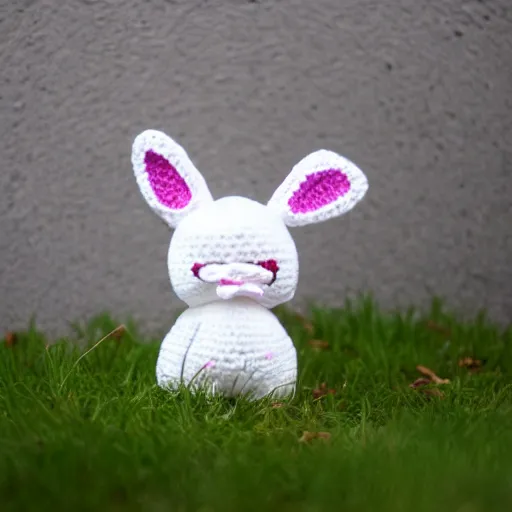 Image similar to minimalistic crocheted plush toy of a white bunny