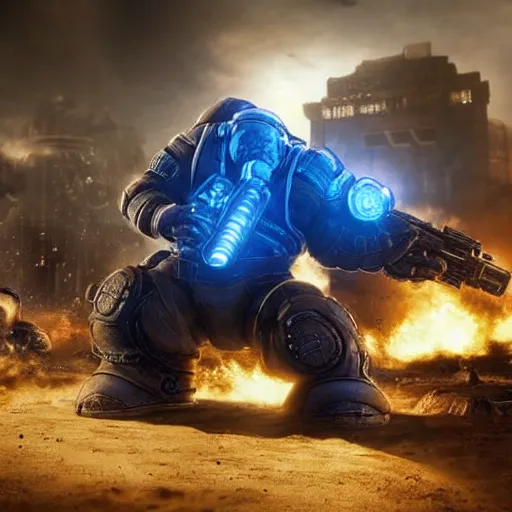 Image similar to a 'Blastoise Tank' in 'Gears of War', splash art, movie still, cinematic lighting, detailed face, dramatic, octane render, long lens, shallow depth of field, bokeh, anamorphic lens flare, 8k, hyper detailed, 35mm film grain