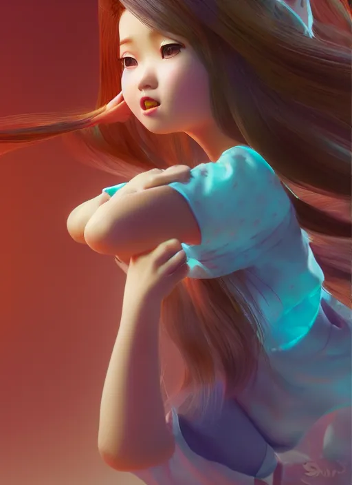 Image similar to a cute asian girl singing, flowing hair in the style of pixar animation, full body shot, award winning, hyper detailed, studio lighting, artstation, octane renderer, unreal engine