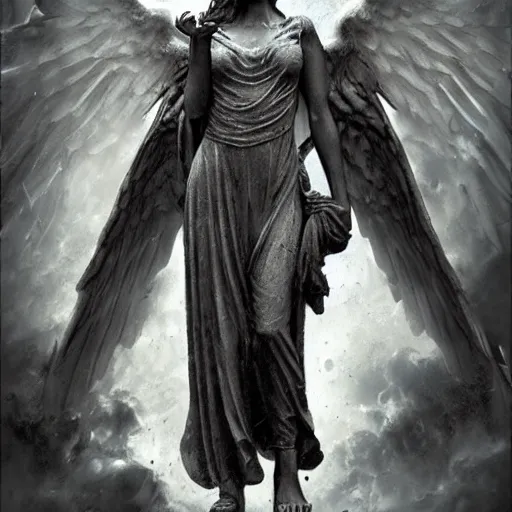 Image similar to the weeping angel by raymond swanland, highly detailed, dark tones