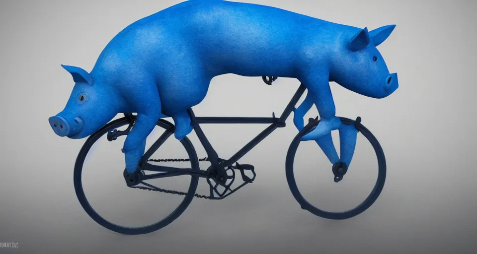 Prompt: a blue pig riding a bicycle, atmospheric lighting, 4 k, realistic