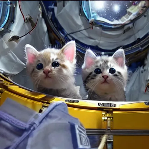 Prompt: kittens in spacesuits play in outer space on the Webb telescope. Blockbuster, cinematic, cgi