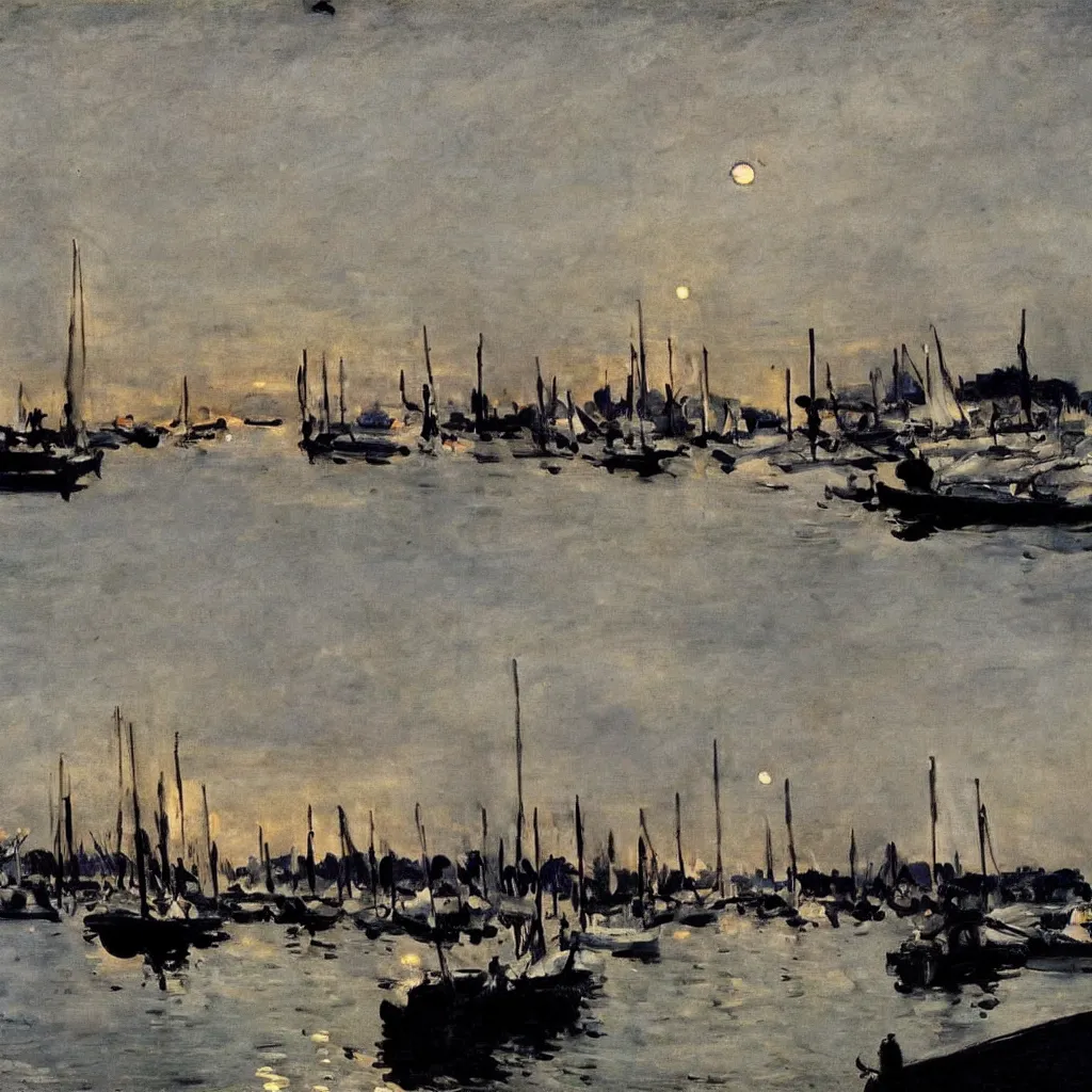 Image similar to dusk Harbour, painting by Manet