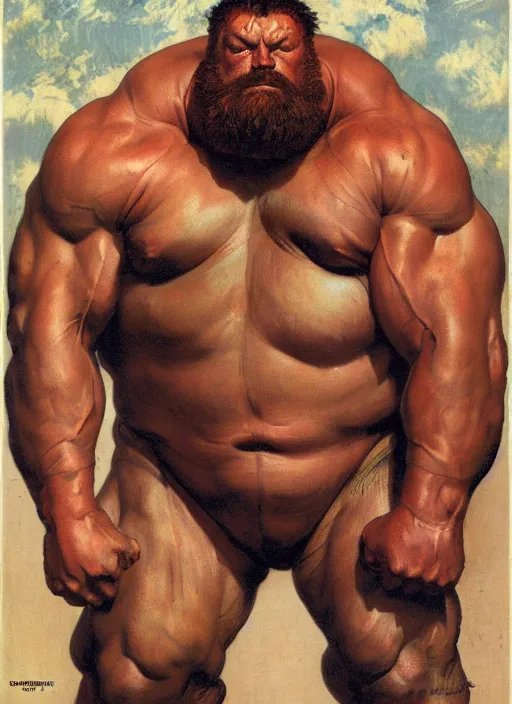 Image similar to head and torso portrait of huge muscular eddie hall as juggernaut, by lawrence alma tadema and rick berry and norman rockwell and greg staples and jack kirby