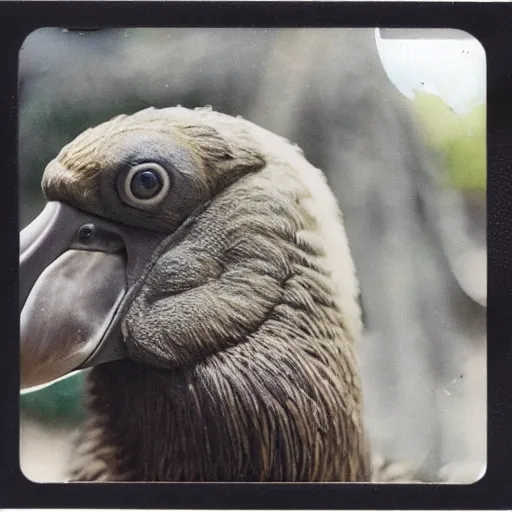Prompt: real picture of a dodo bird in zoo, taken on Polaroid camera, detailed