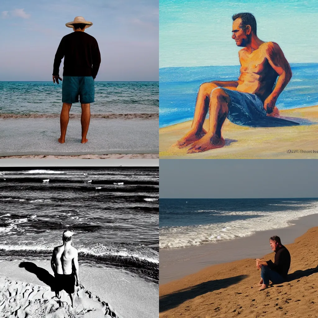 Prompt: a man at the beach