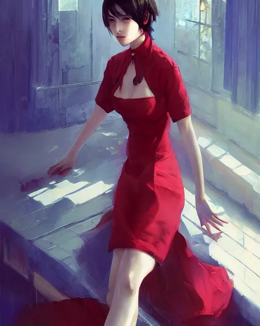 Prompt: elegant ada wong in a red cottagecore dress, portrait, illustration, rim light, top light, summer clear blue sky, perfectly shaded, soft painting, art by krenz cushart and wenjun lin