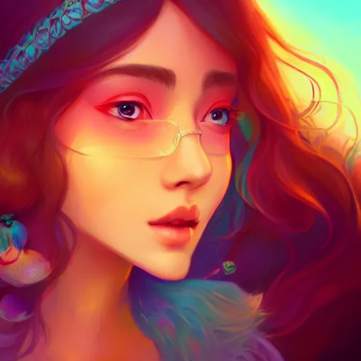 Prompt: portrait of a beautiful hippie, art by lois van baarle and ross tran and sam yang, digital art, high detail, sharp focus, unreal engine 5, trending on artstation, deviantart, pinterest, 4 k uhd image