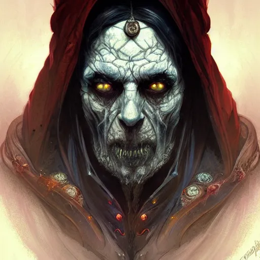 Prompt: beautiful wizard necromancer undead scarred limper rotting robes grim dark cruel wizard sorcerer male fire, intricate, elegant, highly detailed, digital painting, artstation, concept art, smooth, sharp focus, illustration, art by artgerm and greg rutkowski and alphonse mucha and loish and wlop