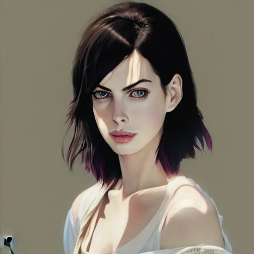 Image similar to ann hathaway portrait as manga girl, realistic shaded perfect face, fine details. anime. realistic shaded lighting poster by ilya kuvshinov katsuhiro otomo ghost - in - the - shell, magali villeneuve, artgerm, jeremy lipkin and michael garmash and rob rey