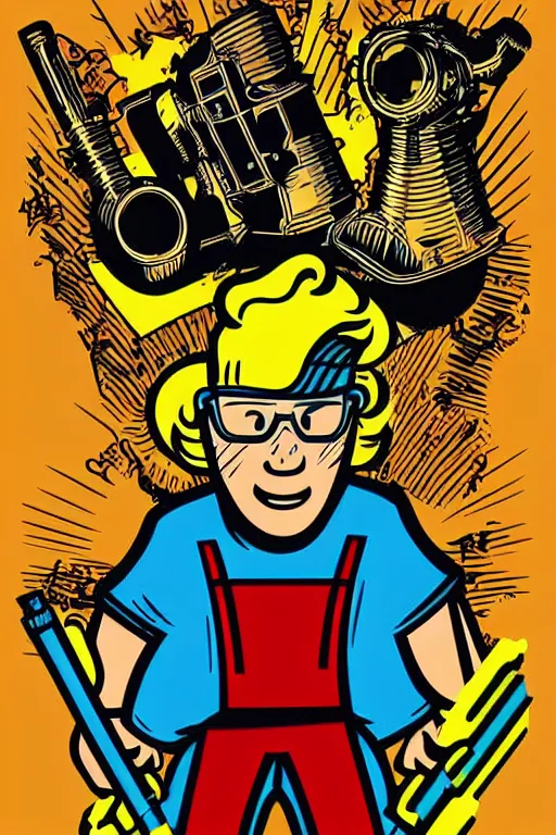 Image similar to fallout 7 6 retro futurist illustration art by butcher billy, sticker, colorful, illustration, highly detailed, simple, smooth and clean vector curves, no jagged lines, vector art, smooth andy warhol style