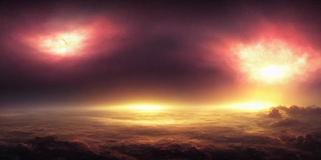 Image similar to a beautiful award-winning photo of god, being the last mind in a dead universe, serene post-nuclear background, a huge nuclear cloud, fire, cosmic horror, depression, intricate details, volumetric lighting, haze, very high quality, extremely detailed, subtle visual noise, hyperrealistic, 8K