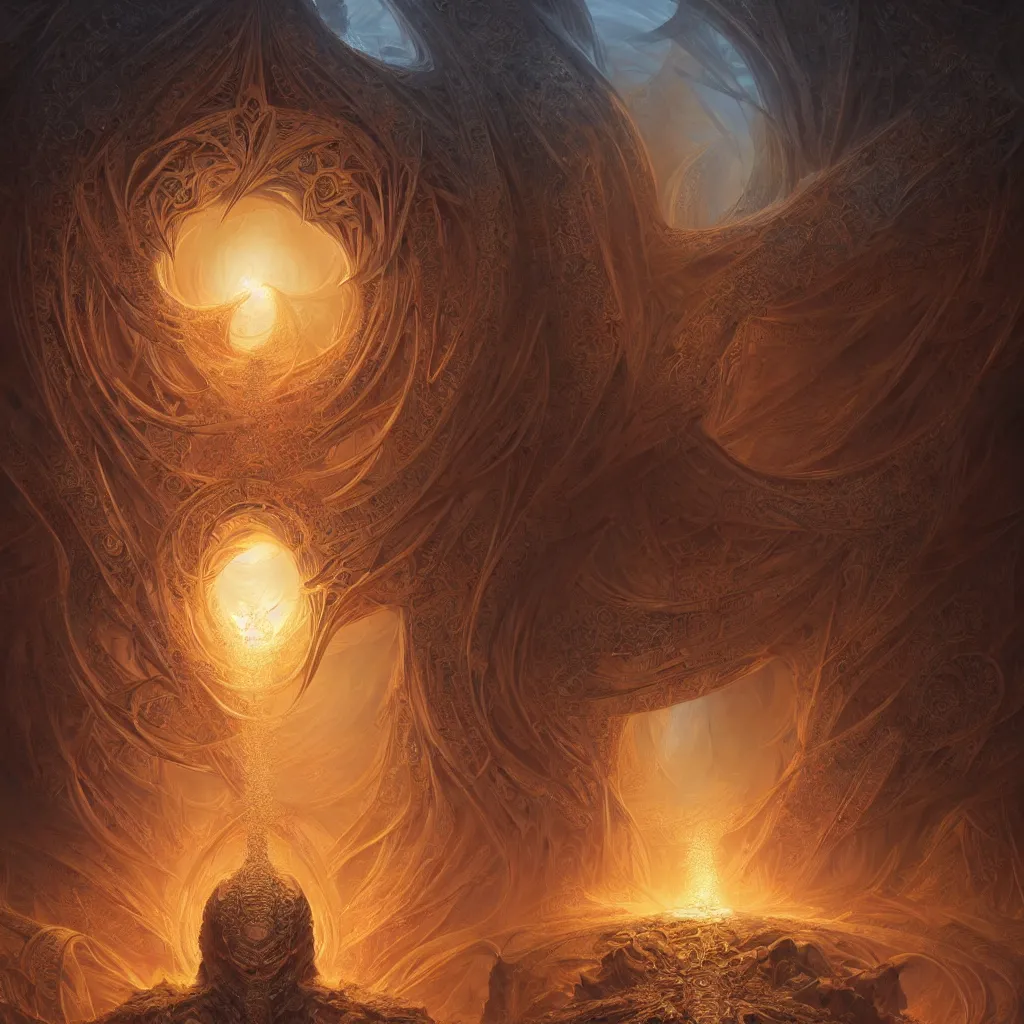 Image similar to fractal burning halo, sacred geometry, intricate artwork by Tyler Edlin and Moebius and HR Giger, greg rutkowski, very coherent symmetrical artwork, cinematic, hyper realism, high detail, octane render, unreal engine, 8k, Smooth gradients, High contrast, depth of field by Jacek Yerka, Mariusz Lewandowski