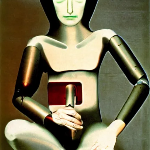 Prompt: A Persian cyborg designed by Man Ray and Nam June Paik, portrait by Annie Liebovitz