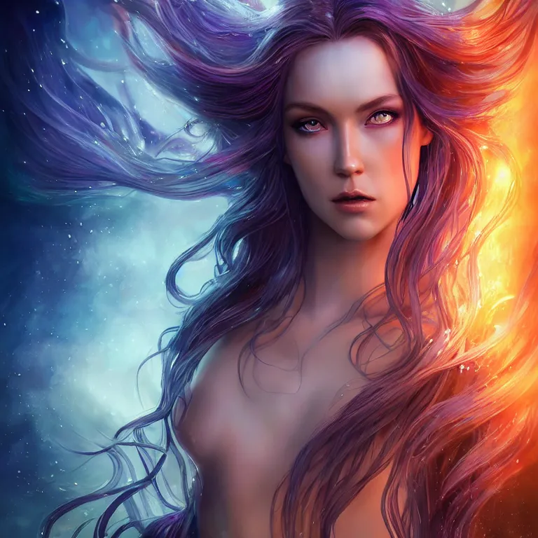 Image similar to beautiful cinematic fantasy poster, a beautiful glistening mermaid with flowing hair, beautiful glowing galaxy eyes, hybrid from The Elden Ring and art direction by Darius Zawadzki ;by artgerm; wayne reynolds art station; cinematic quality character render; low angle; ultra high quality model; production quality cinema model;