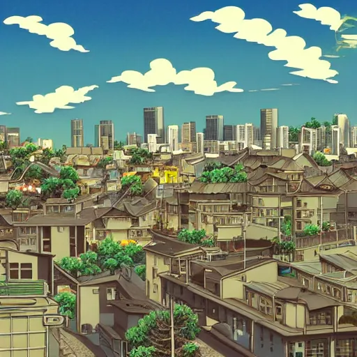 Prompt: japanese town, neighborhood, surreal neighborhood, street view, anime, modern neighborhood, japanese city, underground city, modern city, tokyo - esque town, 2 0 0 1 anime, cel - shading, compact buildings, sepia sunshine, yellow sunshine