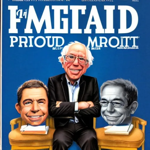 Prompt: mad magazine cover photo portrait caricature bernie sanders